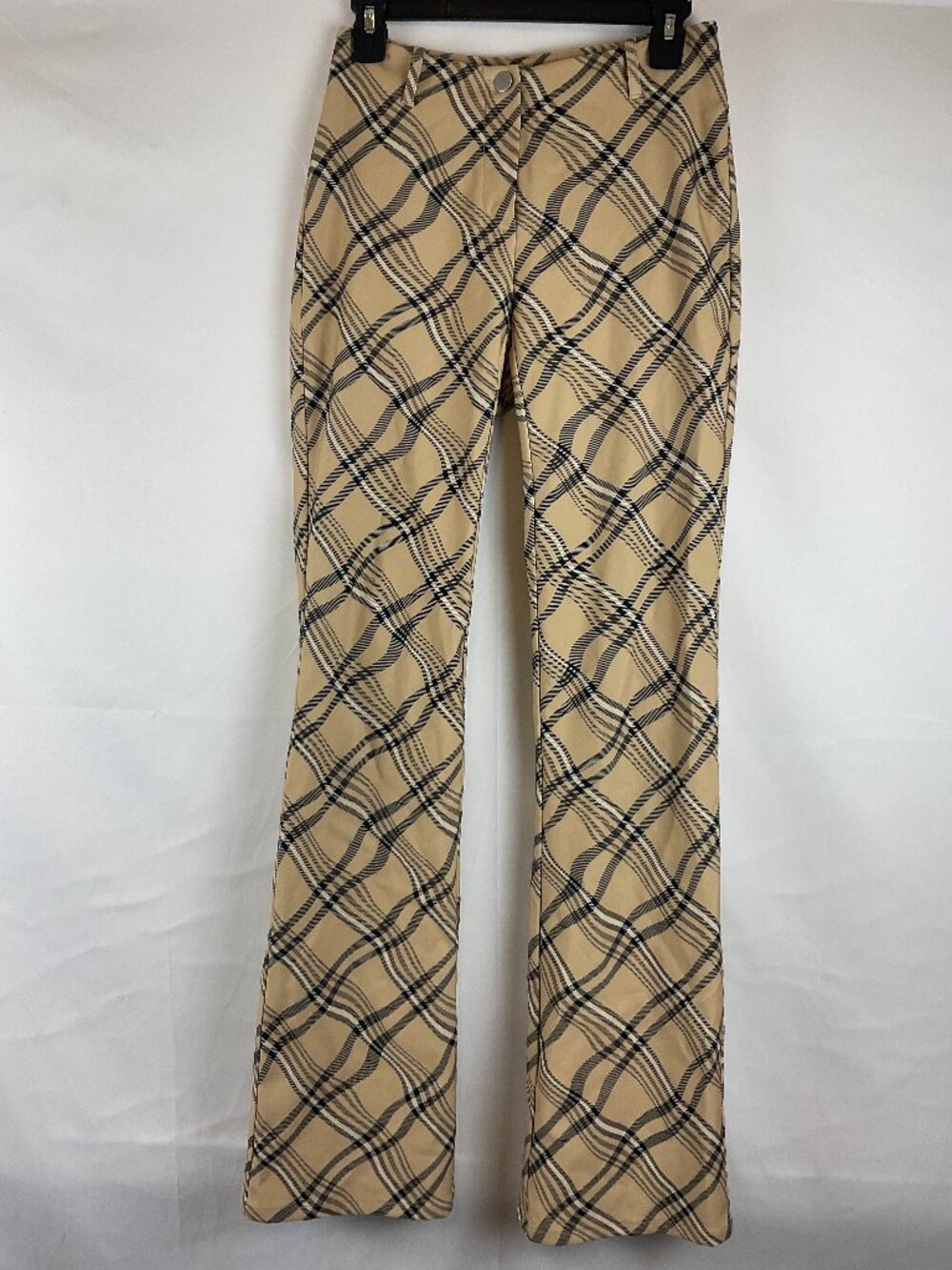 I.AM.GIA Long Slouchy Pants S Tan Black Plaid Slight Flare Leg